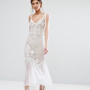 Jarlo Lace Corset Bustier Dress with Tie Straps in the Style of Self Portrait